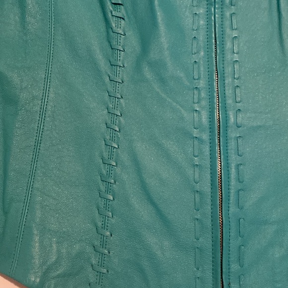 Leather and knit jacket in a gorgeous aqua colour - Picture 2 of 8